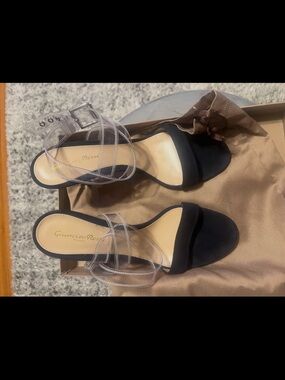 Gianvito Rossi Black Open-Toe Sandals with Clear Ankle Straps
